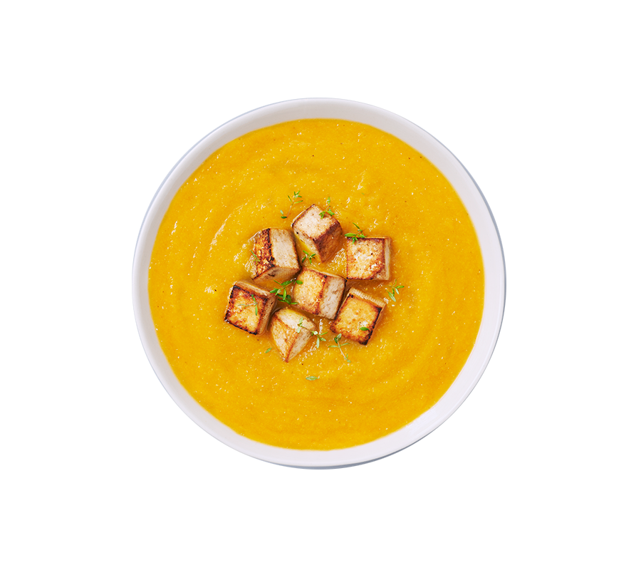 Lentil & Root Vegetable Soup with Tofu Croutons